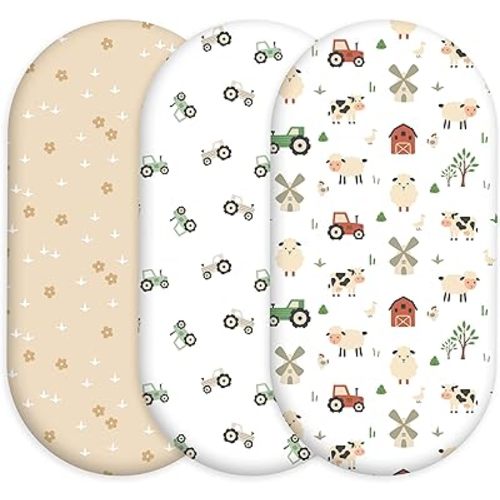 Baby Bassinet Sheets, 3 Pack for Baby Boy and Girl, Soft Breathable 32" x 16", Bassinet Fitted Sheets for Rectangle Round Oval Hourglass Mattress (Farm Animals)