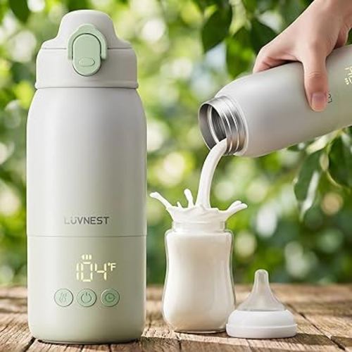 Portable Bottle Warmer for Travel, 12oz | 3-Min Fast Heating, Child Safety Lock, Rechargeable with 6 Temp Settings, USB-C, For Car, Airplane & Outdoor
