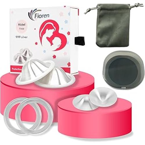 FIOREN The Original Nursing Cups – 999 Silver Nipple Shields for Breastfeeding Newborn - Silver Nipple Covers Breastfeeding for Protection | Light Weighted Silver Cups Breastfeeding