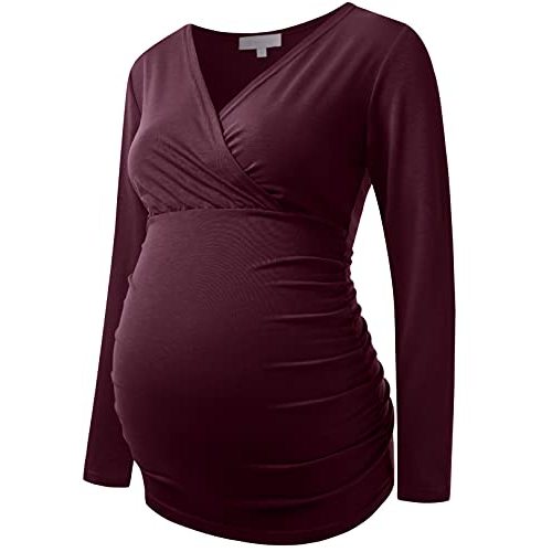 Maternity Shirt Long Sleeve Top Wrap V Neck Blouse Cross Over Nursing Tshirt