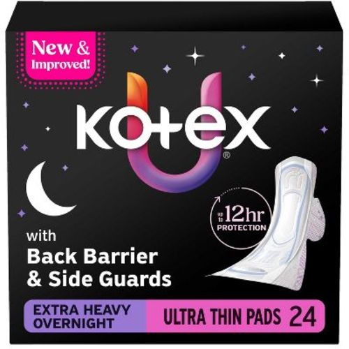 Kotex Ultra-Thin Extra-Heavy Overnight Pads with Wings - 24ct