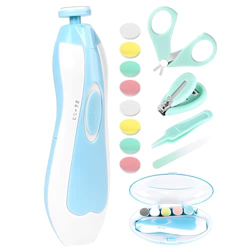 Qunlions life Baby Nail Trimmer Electric-19 in 1 Baby Nail Clippers Safe Baby Nail File Kit with Replacement Pads, Nail Clipper, Scissor, Tweezers, and Nail Files