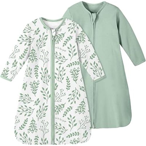 Yoofoss Baby Sleep Sack 0-3 Months 100% Organic Cotton Long Sleeve Wearable Blanket Baby 2-Way Zipper 0.5 Tog Newborn Sleeping Sack, Lightweight