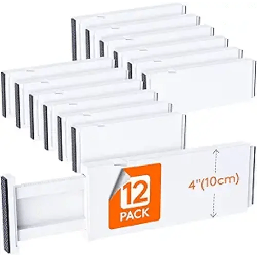 Lifewit 12 Pack 4" High Drawer Dividers 28-43.5cm/11-17" Adjustable Drawer Organizer for Clothes/Utensils, Expandable Drawer Separator in Dresser/Kitchen/Bedroom/Office Organization & Storage White