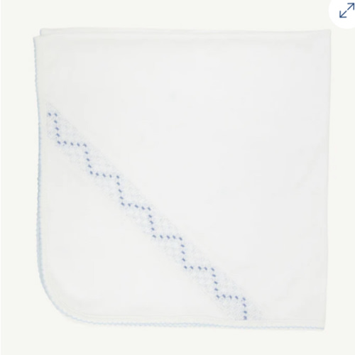 Sweetly Smocked Blessing Blanket - Worth Avenue White with Buckhead Bl