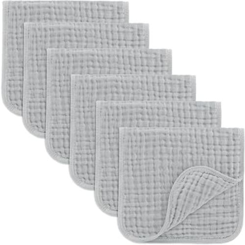 Comfy Cubs Muslin Burp Cloths 20" x 10", Pack of 6 - Large, 6-Layer, Ultra Absorbent 100% Cotton for Baby Drool and Messes - Soft, Safe & Gentle Baby Burp Cloths Set for Boys & Girls - Heather Blue