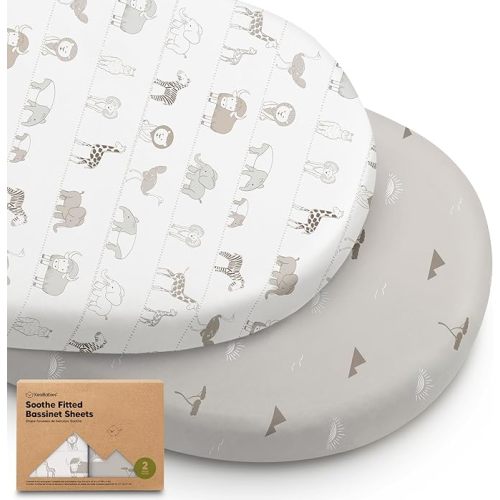2-Pack Organic Bassinet Sheets for Girls, Boys - 100% Cotton Bassinet Mattress Sheets Compatible with Halo Bassinest Swivel Sleeper, Graco,Baby Delight,Chicco,Unisex Fitted Bassinet Sheets (Savannah)