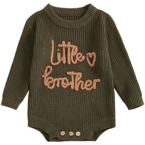 Little Brother Newborn Baby Boy Clothes Letter Embroidery Long Sleeve Infant Knit Sweater Romper