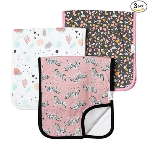 Copper Pearl Premium Baby Burp Cloths - 3-Pack Large Cotton Burp Cloths, Extra Soft Spit Up Rags with 3 Absorbent Layers, Perfect for Baby Boy and Baby Girl Gifts (21" x 10" Size, Zella Set)