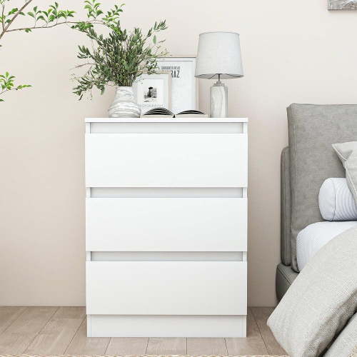 Resenkos 3-Drawer Nightstand, Sleek White Design, Ample Storage, Waterproof Top, Smooth Rolling Drawers