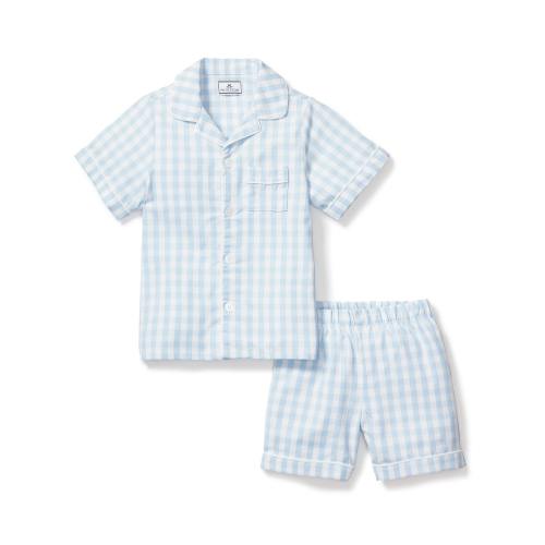 Kid's Twill Pajama Short Set in Light Blue Gingham