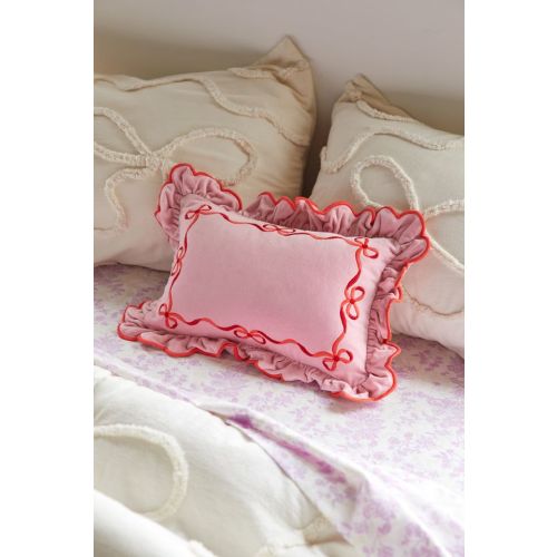 Lacey Bows Velvet Ruffle Bolster Pillow