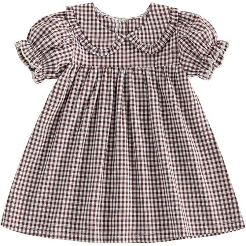 Toddler Baby Girl Dress Retro Gingham Ruffle Doll Collar Smocked Princess Dress Cute Summer Casual Sundress Playwear