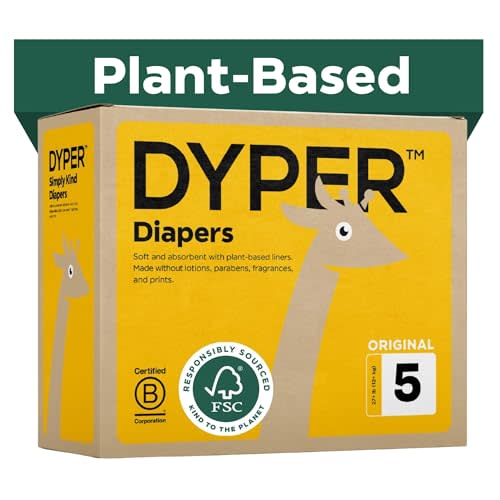 DYPER Baby Diapers Size 5 (120 Count) – Plant-Based, Hypoallergenic, Fragrance-Free & Ultra Absorbent Disposable Diapers for Day and Overnight Skin Protection, Value Pack Size 5 Diapers