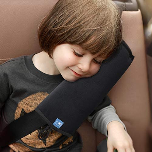 COOLBEBE Seat Belt Pillow for Kids, Extra Soft Toddler Travel Pillow | For Car Seat, Universal Carseat Strap Cushion Pads for Childs Baby People Adults, Black