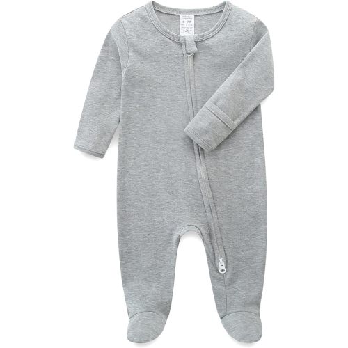 Baby Romper 100% Organic Cotton Pajamas One Piece Long Sleeve Zipper Footie Onesie for 0~12M Baby