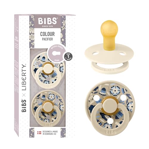 BIBS Colour Liberty Soother 2-Pack, BPA Free Dummy Pacifier, Round Nipple. Natural Rubber Latex, Made in Denmark, Size 1 (0-6 Months), Bobo Ivory Mix