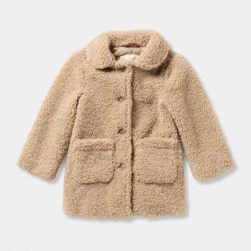 Toddler Holiday Dressy Cozy Teddy Fleece Overcoat - Cat & Jack™ Tan