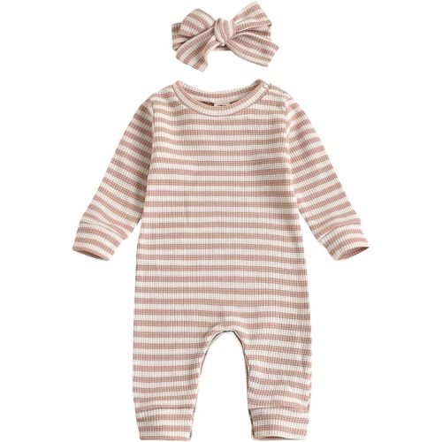 Newborn Infant Baby Girl Romper Bodysuit Girls Stripe Print One Piece Jumpsuit Pants Clothes Outfits