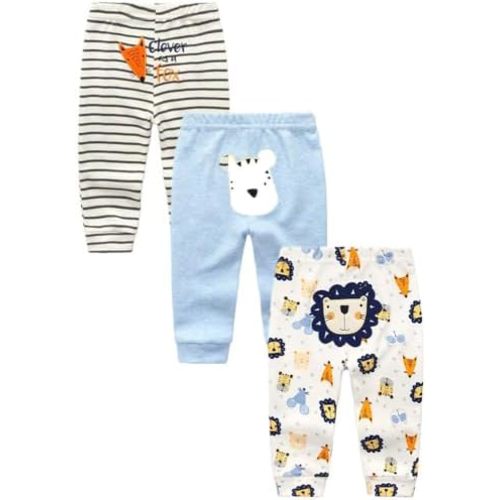 Kiddiezoom 3-Pack Newborn Pants Baby and Toddler Unisex Cotton Trousers Pants