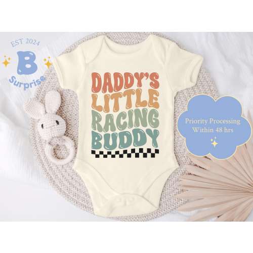Daddy's Little Racing Buddy Onesie® - Retro Boho Checkered Flag Baby Bodysuit - Daddy & Baby Matching Gift