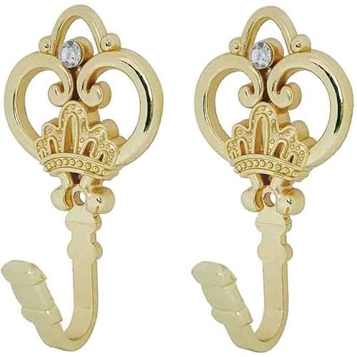 Crown Curtain Wall Hook Household Clothes Hanging Hook Window Drapery Medallion Holdbacks, Curtain Tiebacks, Wall Hook, Tassel Holder 1 Double (Gold)