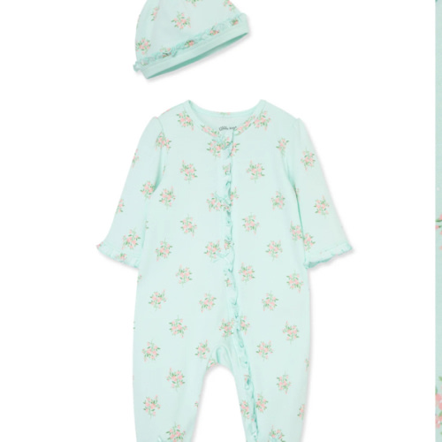 Baby Girl Delicate Floral Zip Footed One-Piece & Hat