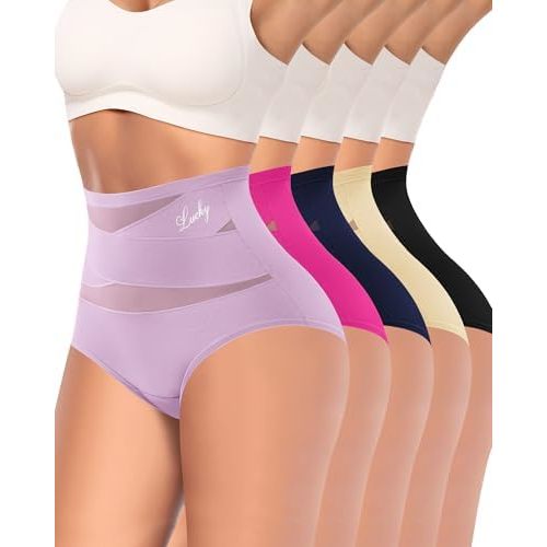 Women's High Waisted Underwear Full Coverage Compression Briefs 4/5 Packs Panties Postpartum Comfortable
