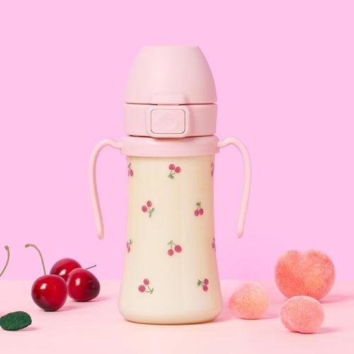 GROSMIMI Flip Top Spill Proof Sippy Cup, PPSU, BPA Free, 10 oz, Stage 2 Straw for Toddlers (Cherry)