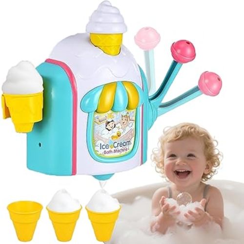 Bath Toys, Bubble Ice Cream Bath Machine Toy with Snap Buttons Not Fall, Bathtub Toys for Toddlers 1-3, Bubble Machine Toys Age 3 4 5 Year Old Girls Boys Holiday Birthday Shower Gifts