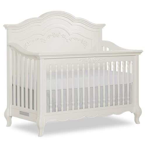 Evolur Aurora 5-in-1 Convertible Full Size Baby Crib, Ivory Lace | Wooden Nursery, 3-Position Mattress Support, Converts to Toddler, Day and Full Size Bed, Queen Anne Feet, BSA Verified