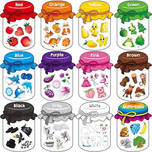 12 Pieces Magnetic Color Sorting Toys, 60 Color Magnets Educational Refrigerator Whiteboard for Baby Toddlers Kids Magnets