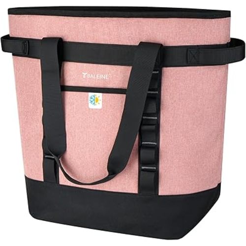 BALEINE Large 36-Can Cooler Bags Insulated, PEVA Soft Cooler Tote Bag, Insulated Grocery Bags with Zippered Top (8.5 Gallon, Pink)