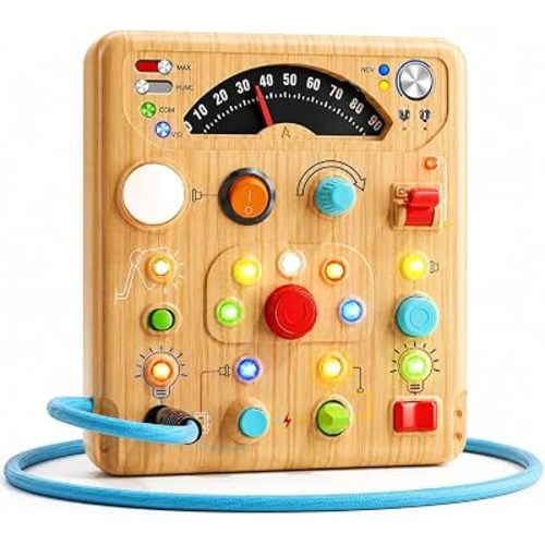 Light Switch Busy Board for Kids Ages 3+, Electronic Circuit Board Toy with LED Lights, Preschool Fine Motor Skills Learning Toy for Boys Girls