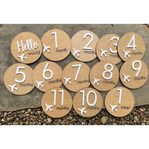 Baby Monthly Milestone Discs: World Travel Theme, Photo Prop, USA Made