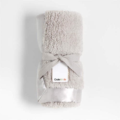 Dove Grey Satin Trim Plush Baby Stroller Blanket