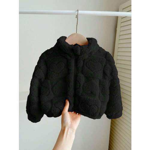 SHEIN LMoss Kids LMoss Baby Girl Cute And Casual Furry Stand Collar Jacket With Heart Pattern, Perfect For Autumn And Winter Fall | SHEIN USA