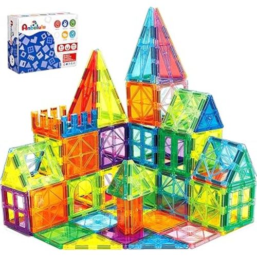 Magnetic Tiles, 63PCS Magnetic Blocks for Kids, Magnet Building Set, Construction Building Set,STEM Sensory Educational Toys Gift for Toddlers Kids 3-9 Year Old