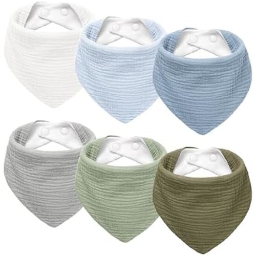 Susurration Muslin Baby Drool Bibs 6Pack Soft Triangular Adjustable Baby Bandana Bibs for Unisex Baby Girls & Boys