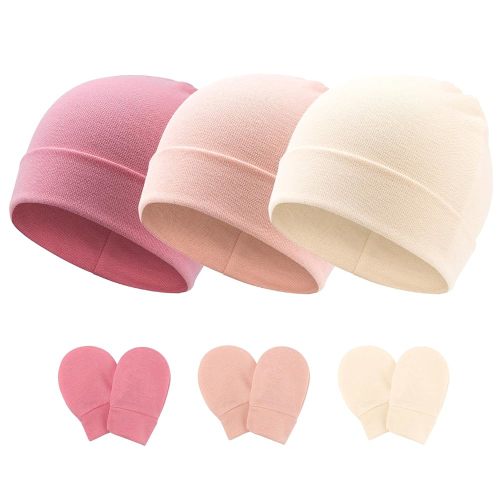 Newborn Baby Hats and Mittens Set Infant Beanie Cap Toddler Gloves Newborn Hospital Hats for Baby Boy Girl Kid 0-6 Months