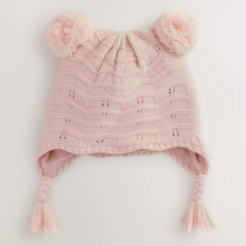 Pink Baby Pointelle Double Pom Trapper Hat (0mths-2yrs) from Next USA