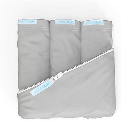 QuickZip Crib Sheet Set - Faster, Safer, Easier Baby Crib Sheets - Includes1 Wraparound Base & 3 Zip-On Crib Sheets – Misty Gray 100% Cotton - Fits All Standard Crib Mattresses