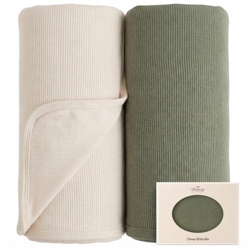 Konssy Ribbed Knit Swaddle Blankets (2 Pack)
