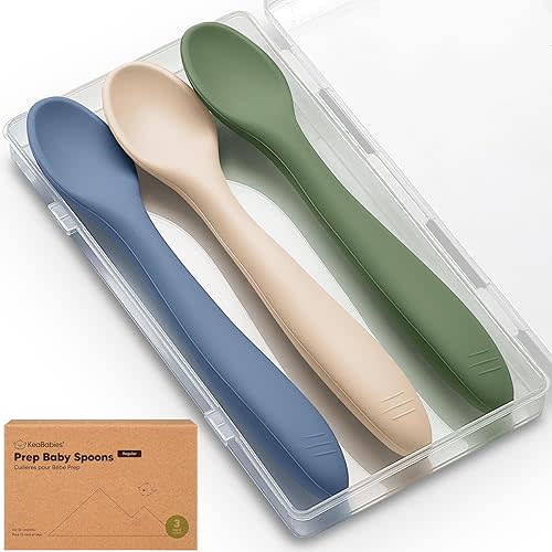 KeaBabies Silicone Baby Spoons, Self Feeding 6-12 months - 3-Pack Baby Weaning Eating Utensils, Toddler First Food Training Spoon, Infant, Kids Feeding Supplies Essential Set, Dishwasher-safe (Slate)