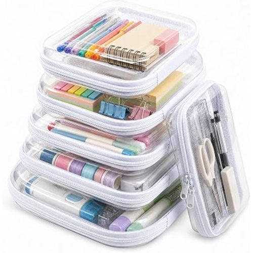 6 pcs Clear Zipper Pouches,Hard Shell Zipper Case