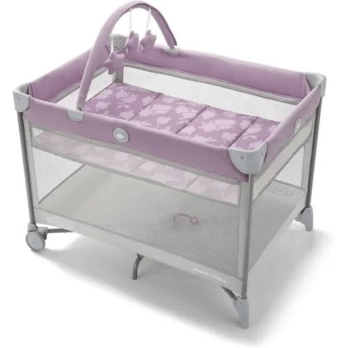 Graco On the Go Zip Pack 'n Play Playard, Folding Playpen with Bassinet, Portable Crib, Lilac Mod