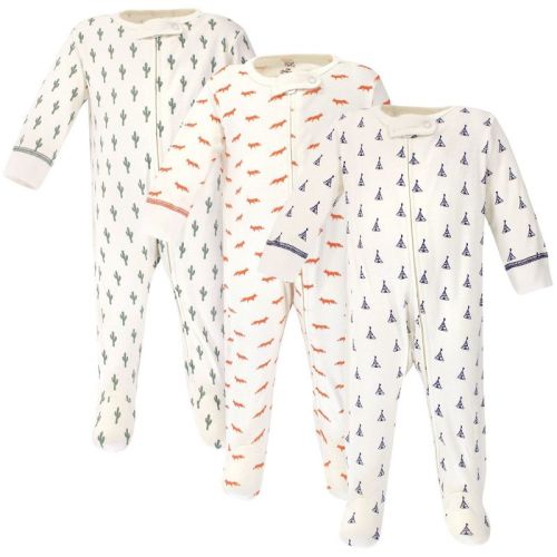 Touched by Nature Baby Organic Cotton Zipper Sleep and Play 3pk, Cactus, 6-9M