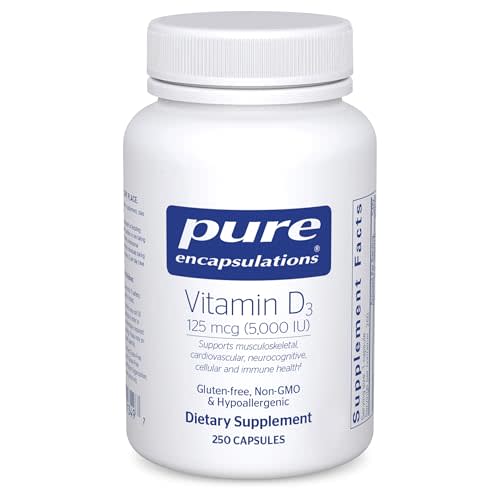 Pure Encapsulations Vitamin D3 125 mcg (5,000 IU) - Supplement to Support Bone, Joint, Breast, Heart, Colon, and Immune Health* - with Vitamin D - 250 Capsules