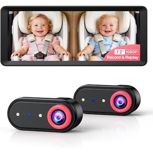 LUCKVIEW Double Car Camera Baby Monitor with Recording for 2 Kids 7.2''