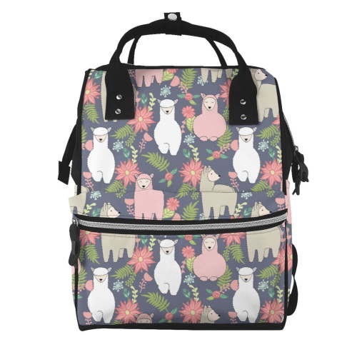 Ratiio Llamas Mummy Backpack - Waterproof Twill Canvas, Large Capacity Diaper Bag with Multiple Pockets and Adjustable Straps